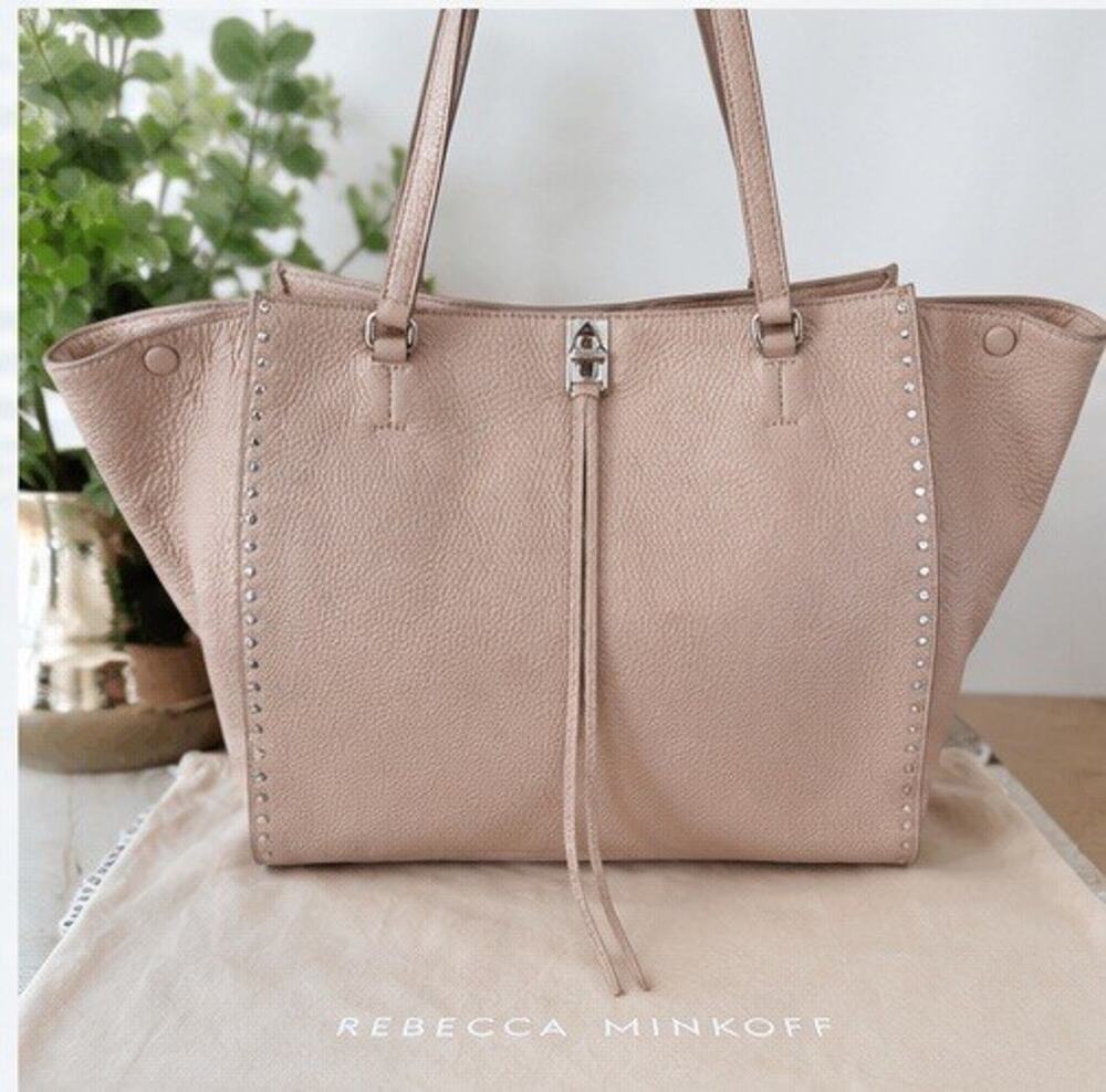 Rebecca Minkoff Darren Studded Pebbled Leather Tote Bag Blush Pink + Dust Bag